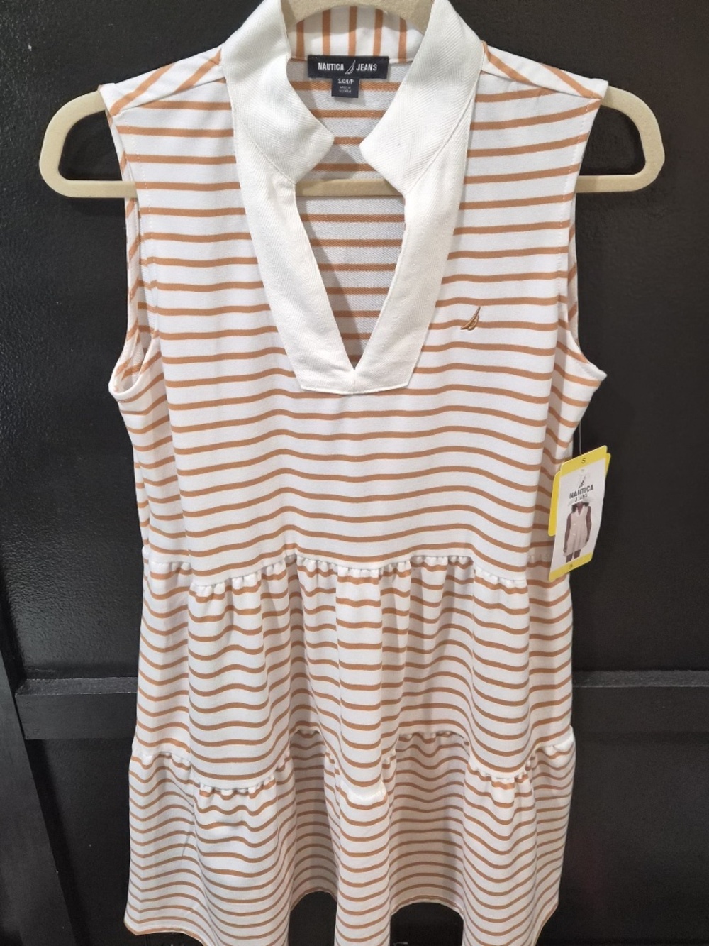 NWT | Nautica Tan and White Striped Preppy Dress | Size Small - Picture 6 of 8
